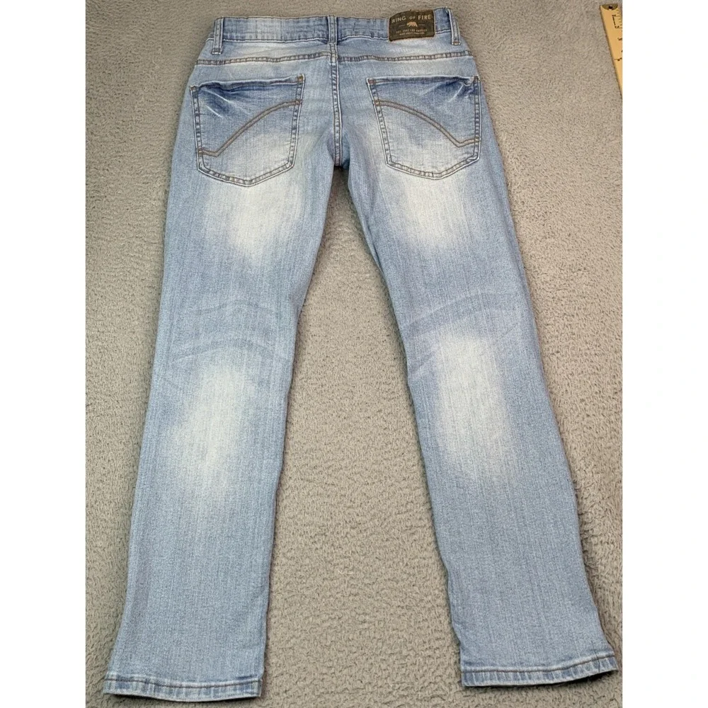 Ring of Fire Jeans Mens Size 30 Slim Fit Factory Distressed Light Wash